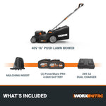 Load image into Gallery viewer, Nitro 16" Cordless Lawn Mower, 2 in 1 Electric Mower with with Brushless Motor, Lightweight Push Lawn Mower for 1/4 Acre, 2 Batteries & Charger Included, WG737