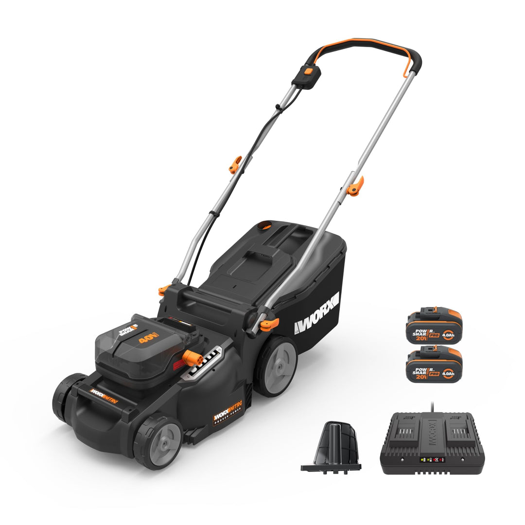 Nitro 16" Cordless Lawn Mower, 2 in 1 Electric Mower with with Brushless Motor, Lightweight Push Lawn Mower for 1/4 Acre, 2 Batteries & Charger Included, WG737
