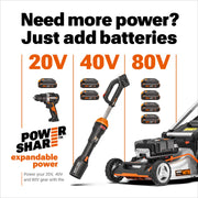 Cordless Leaf Blower, 3 in 1 Blowers for Lawn Care with Leaf Vacuum & Leaf Mulcher, Electric Blower with Brushless Motor & 2 Speed Control, Batteries & Charger Not Included, WG583.9